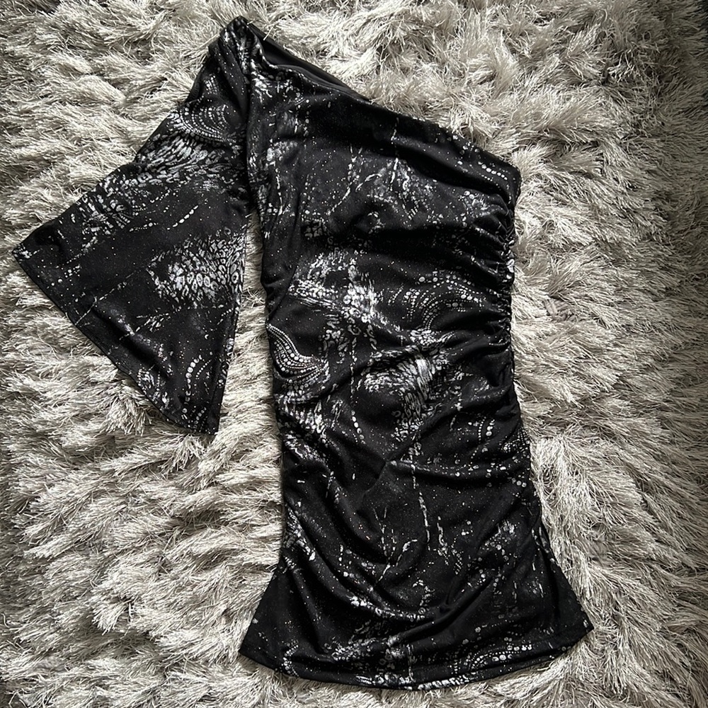 Black and silver one shoulder dress
